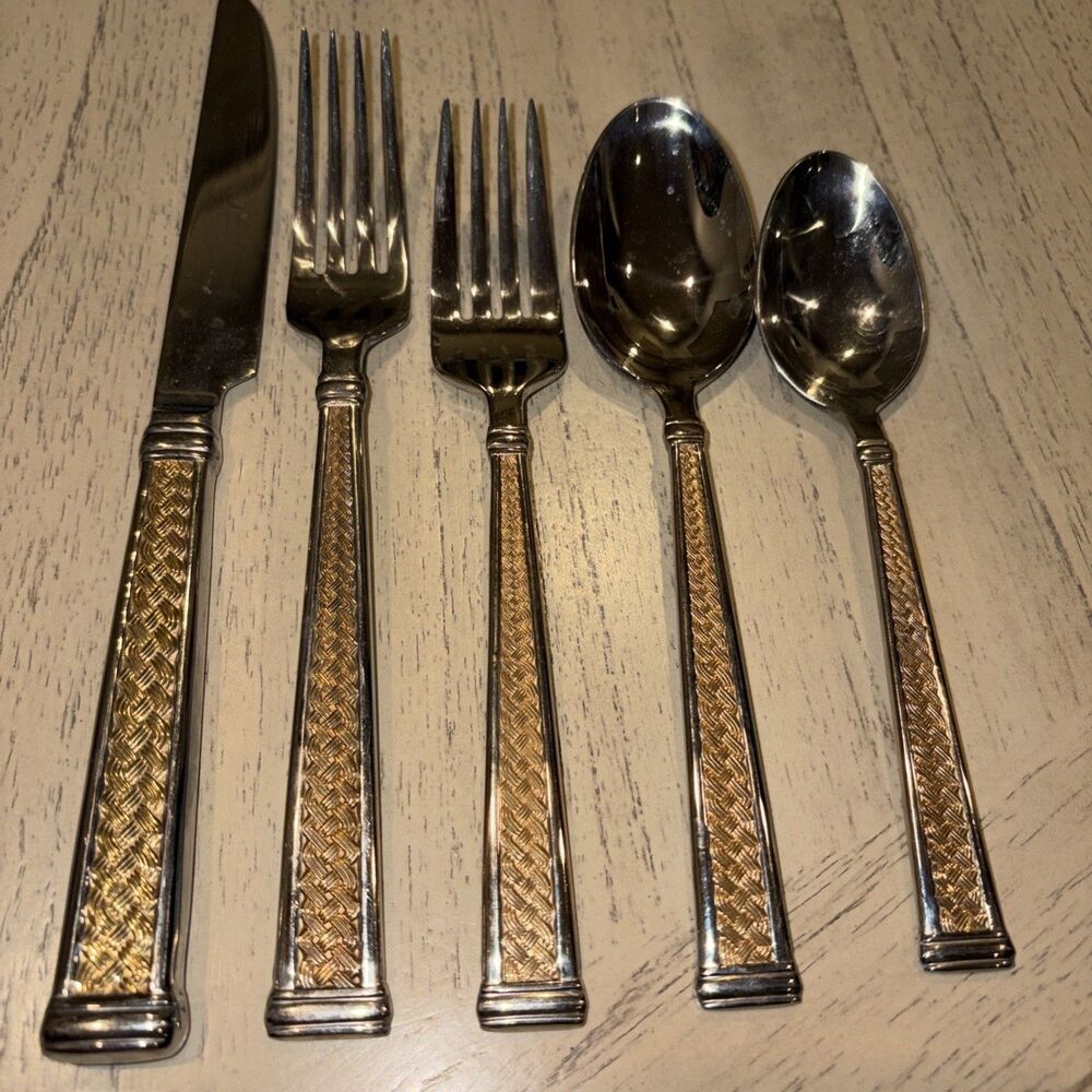 Waterford Kells Gold Weave 5 Piece Setting 18/10 Stainless